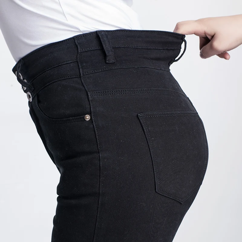 Женские узкие джинсы стрейч LEIJIJEANS черные скинни с высокой посадкой на пуговицах