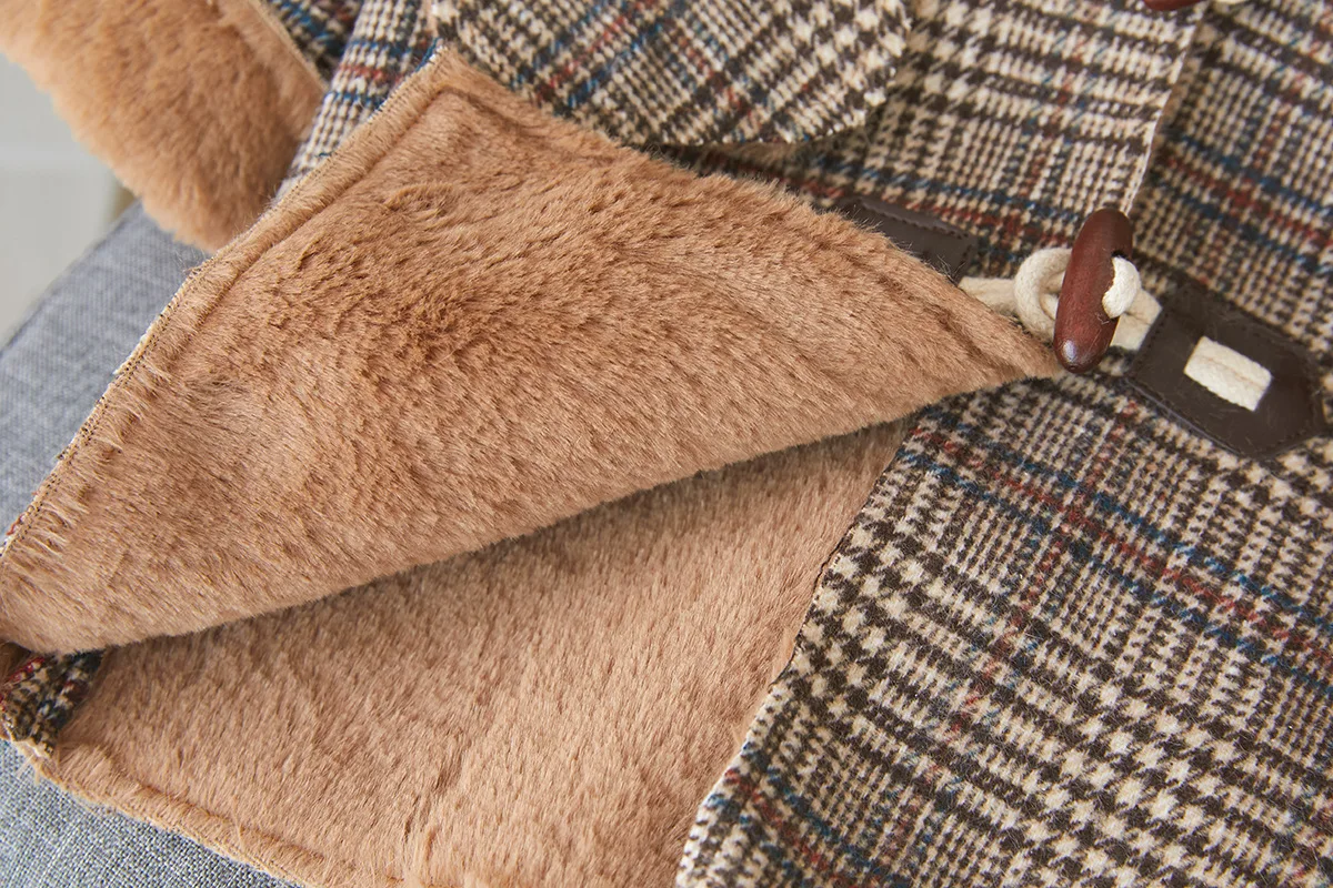 Новое поступление, зимнее плотное вельветовое теплое длинное пальто с капюшоном в английском стиле для девочек и мальчиков