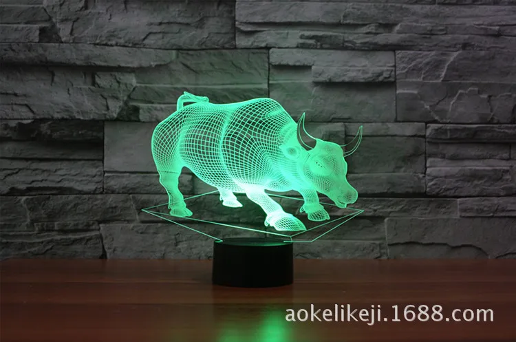 Bull Shaped Usb 3D светодиодный красочный акриловый стереовидение лампа