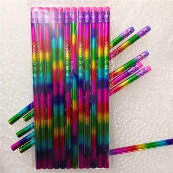 

12 Pcs/Set Creative Rainbow Pencil Natural Wood Environmental Bright Pencils For Writing School Office Supplies Black Pencil