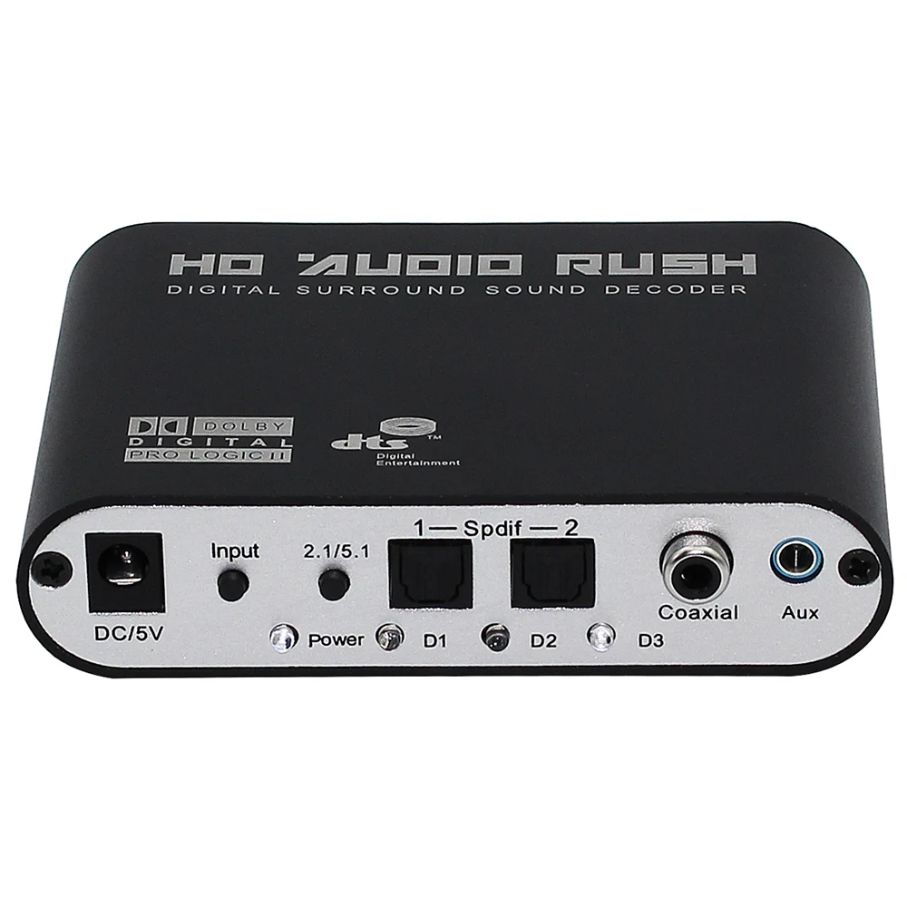New Digital AC3 Optical to Stereo Surround Analog HD 5.1 Audio Decoder 2 SPDIF Ports Rush for Players/DVD/XBOX360
