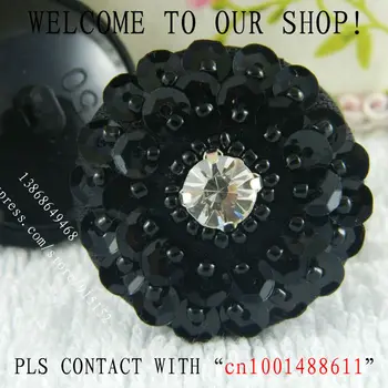 

Plastic Hand made Pretty Beads Button, Black Shank Diamand Button 32MM Decorative coat dress bag shoes 5 Pcs/lot Free shipping