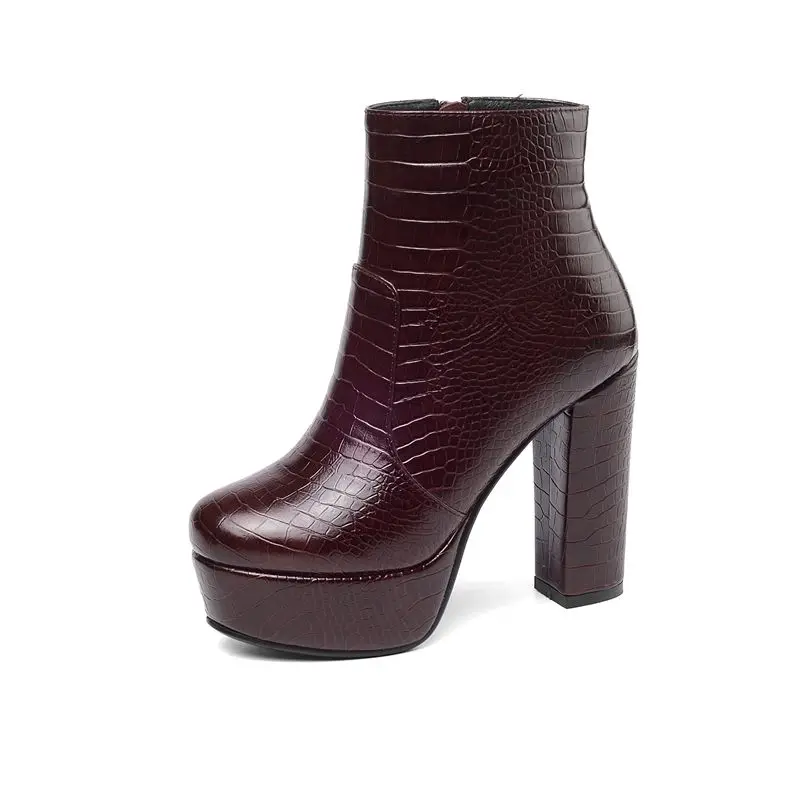 EGONERY/Женская обувь в стиле панк ботильоны на очень высоком толстом каблуке 12 см пикантные зимние женские ботинки на платформе с круглым носком Прямая