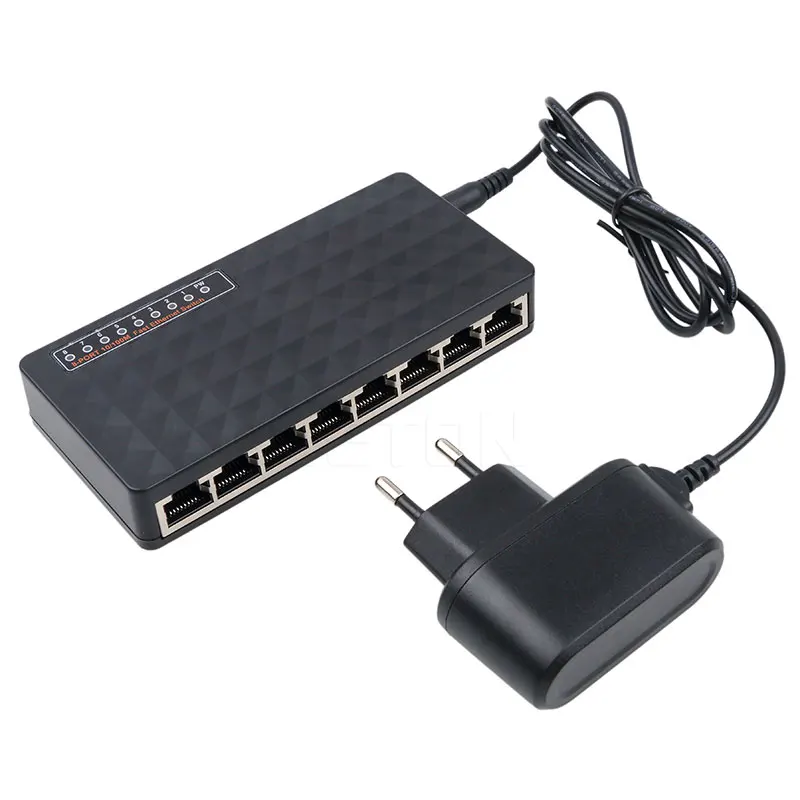 Сетевой коммутатор, 8 портов 10/100 Мбит/с, Fast Ethernet RJ45, коммутатор Lan Hub MDI, полный/полудуплексный обмен, адаптер переменного тока - изображение