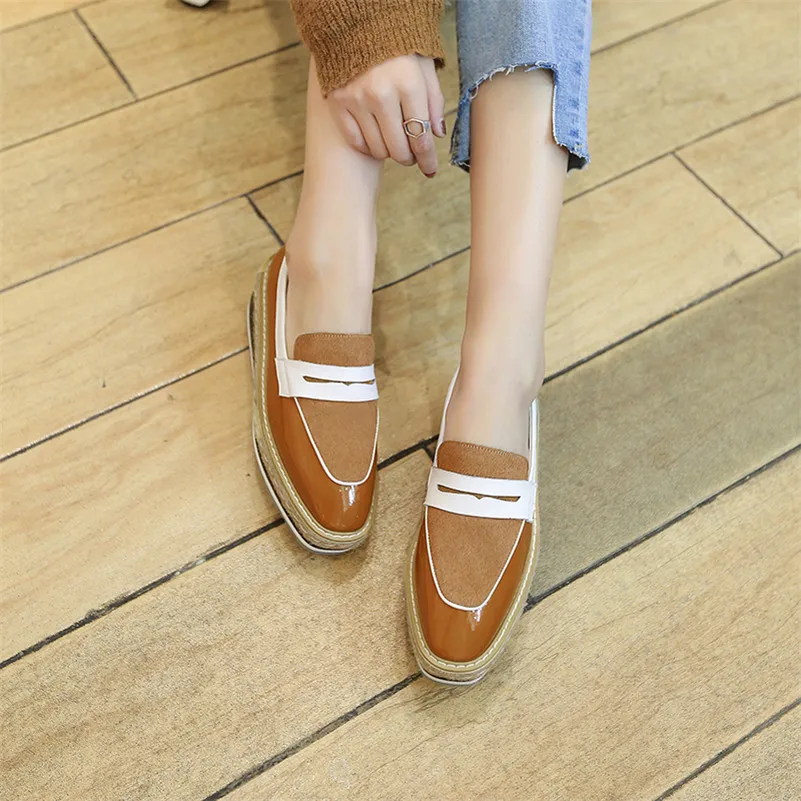 Patent Fedonas Herbst Patchwork Schuhe 2 High Neue Keile Leder Plattformen Mode Frau Schwarzes Causl Frühling 1 Slip Auf Pumpen Heels 11RY8aq