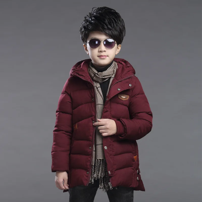Зимние куртки для маленьких мальчиков, Детская верхняя одежда с капюшоном, пуховики и парки, пальто, одежда для мальчиков-подростков, 3 От 5 до 14 лет - Цвет: Коричневый