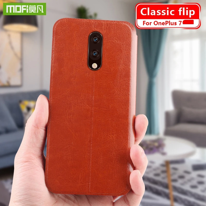 

Original Mofi For Oneplus 7 Case Book Flip PU Leather Cell Phone Cover For One plus 7 Stand Case