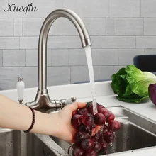 Сюэцинь Хром Латунь Кухня Раковина воды кран двойная ручка холодной и горячей ванной смеситель воды в бассейне смесители