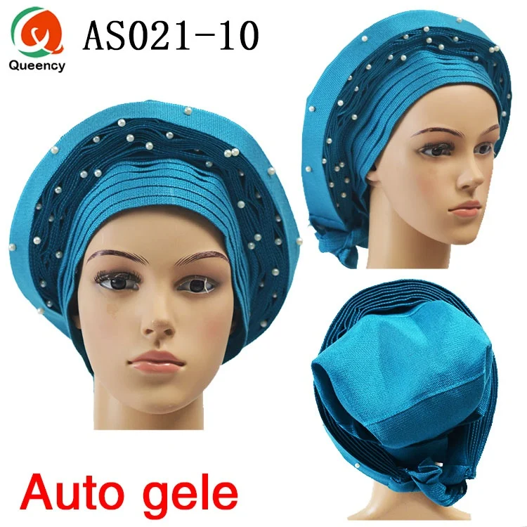 Queency Африканский готовые дамы Асо Оке авто-геле Headtie для свадьбы Multi-Цвет доступны DHL AS021 - Цвет: turquoise blue