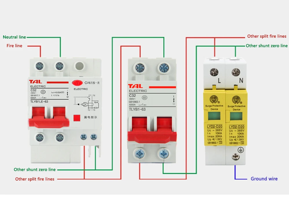 Защита от перенапряжения C20-3P 10ka~ 20ka 275 V 385 V 420 V Ac Spd House защитное Низковольтное предохранительное устройство 2 P+ N защита от молнии