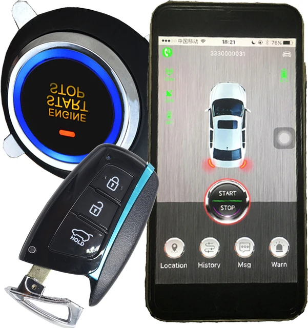 smart key auto ignition start engine mobile app lock or unlock door gps