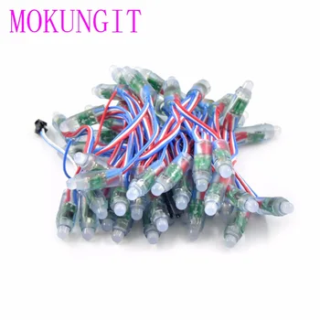 

50pcs/ string DC5V 12V WS2811 IC 12mm Diffused Digital Punching RGB LED Pixel Module string Light IP68 Waterproof colorful wire
