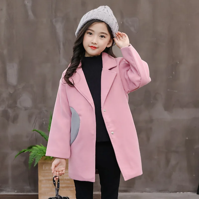 

Autumn And Winter Woolen Loose 2018 New Pattern Children Western Style Long Overcoat Jackets Coats Girls