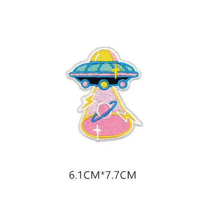 1pcs Space Universe UFO parches Embroidered Iron on Patches for Clothing DIY Motif Stripes Clothes Stickers The aliens Badges - Цвет: AZ03-A