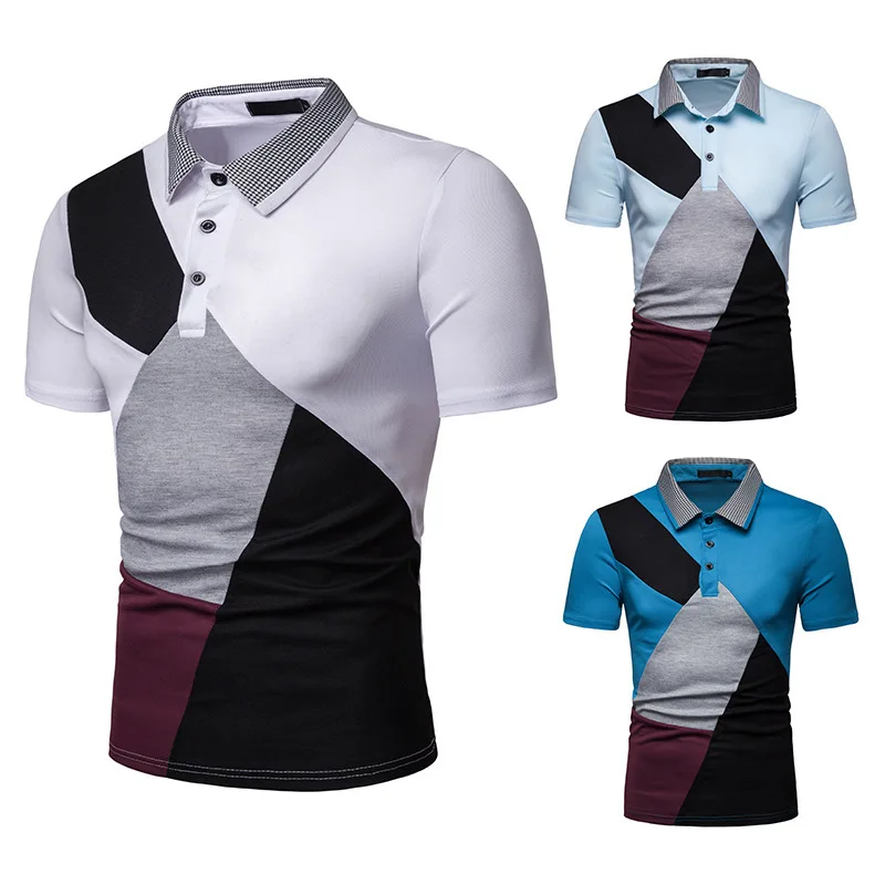 

2019 new men's color matching short sleeve men clothes short sleeve shirt men polo