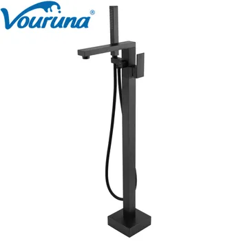 Buy Square Style Matte Black Floorstanding Bath Filler Tap Free Mounted Bathtub Faucets