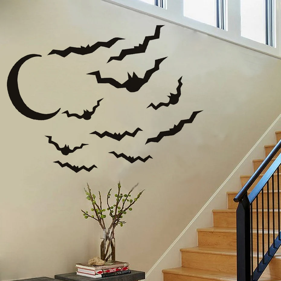 Bats&Moon Halloween Party Window Decals Modern Wall Stickers For Bedroom Living Room Home Decor Waterproof Accessory Wallpaper (7)