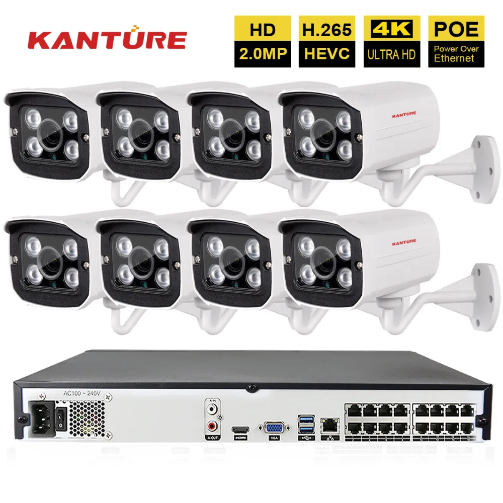 

H.265 16CH 4K 5MP POE NVR System 8pcs 2MP 1920*1080P security Outdoor waterproof Array IP cameras CCTV Video Surveillance kit