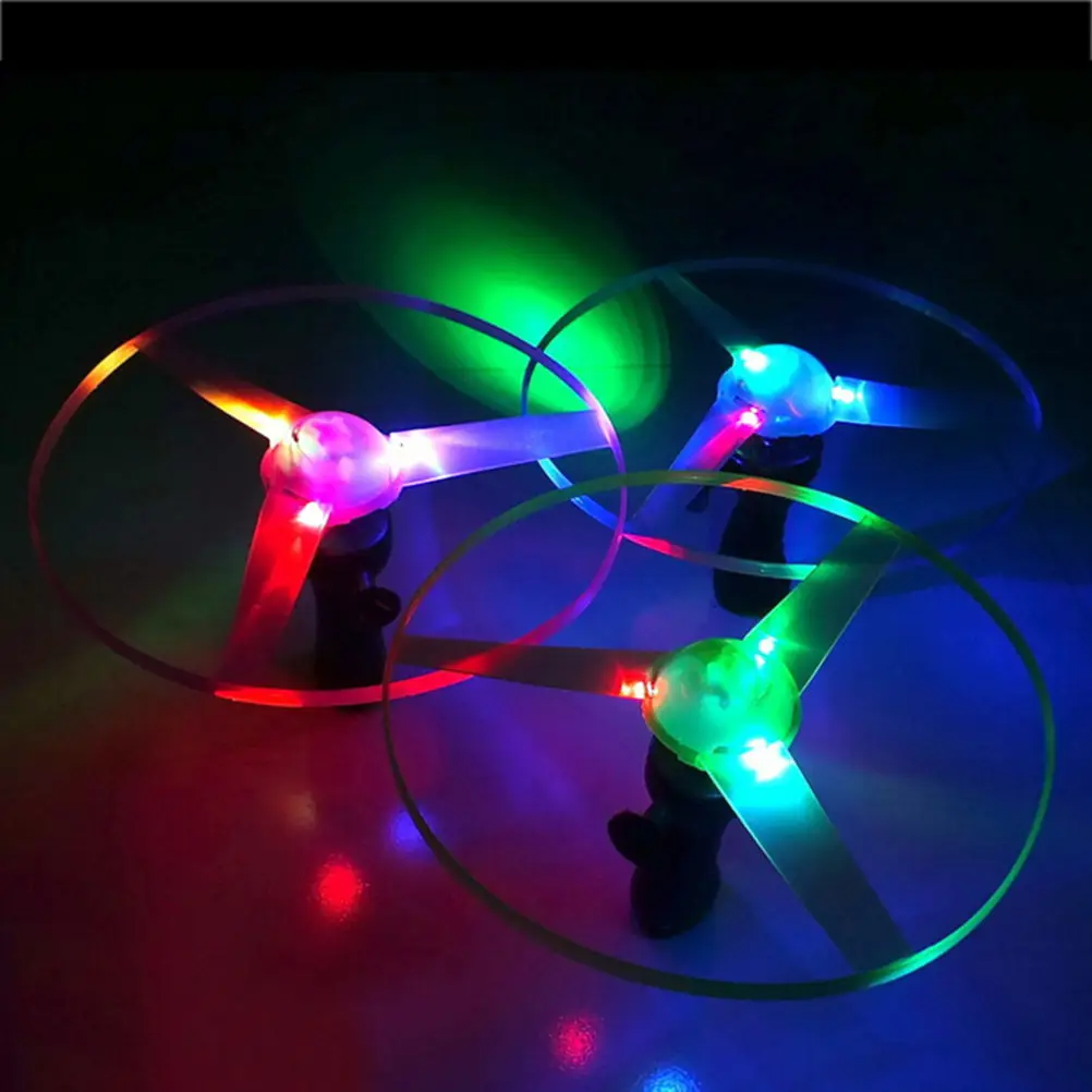 HOT Colorful Funny Pull String LED Light Up Flying Saucer Disc Kids Toy