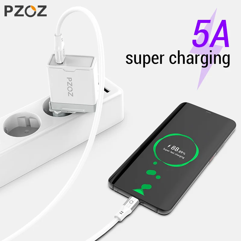 PZOZ 5A USB نوع-C كابل علامة هواوي P20 P10 P9 زميله 20 برو X 10 لايت الشرف 8X الهاتف المحمول شاحن سريع شحن USB C البيانات الحبل