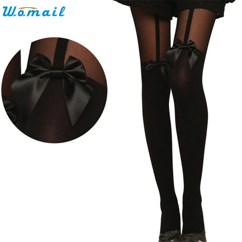 

Bow Suspender Stockings WOMAIL delicate Vintage Tights Bow Pantyhose Polyamide Stocking W30 Apr28 fed30