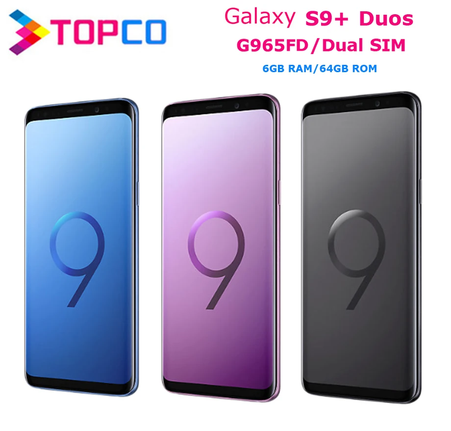 Samsung Galaxy S9+ Duos S9 Plus G965FD, две sim-карты, мобильный телефон Exynos, четыре ядра, 6,2 дюймов, двойной 12 МП, 6 ГБ ram, 64 ГБ rom, NFC