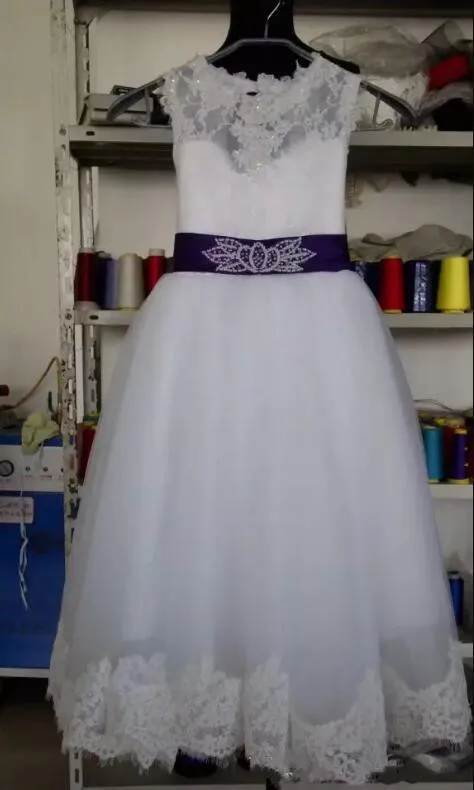 

100% Real Pictures White Lace Flower Girls Dresses for Wedding Girls First Communion Dress Size 2-16