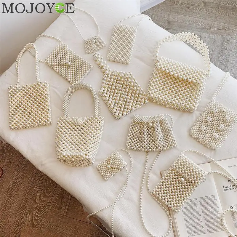 

Brand Hand-woven Pearl Bags Lady Beaded Shoulder Bag Women Party Vintage Handbag Ins Small Flap Bag Mini bolsa feminina