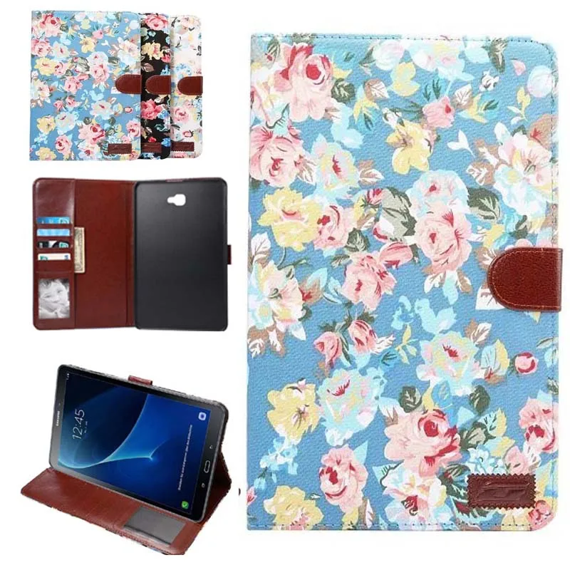 

pen+Film+Fashion printing denim Card slot wallet Smart case Cover For Samsung Galaxy Tab A a6 10.1 2016 T585 T580/N Luxury case