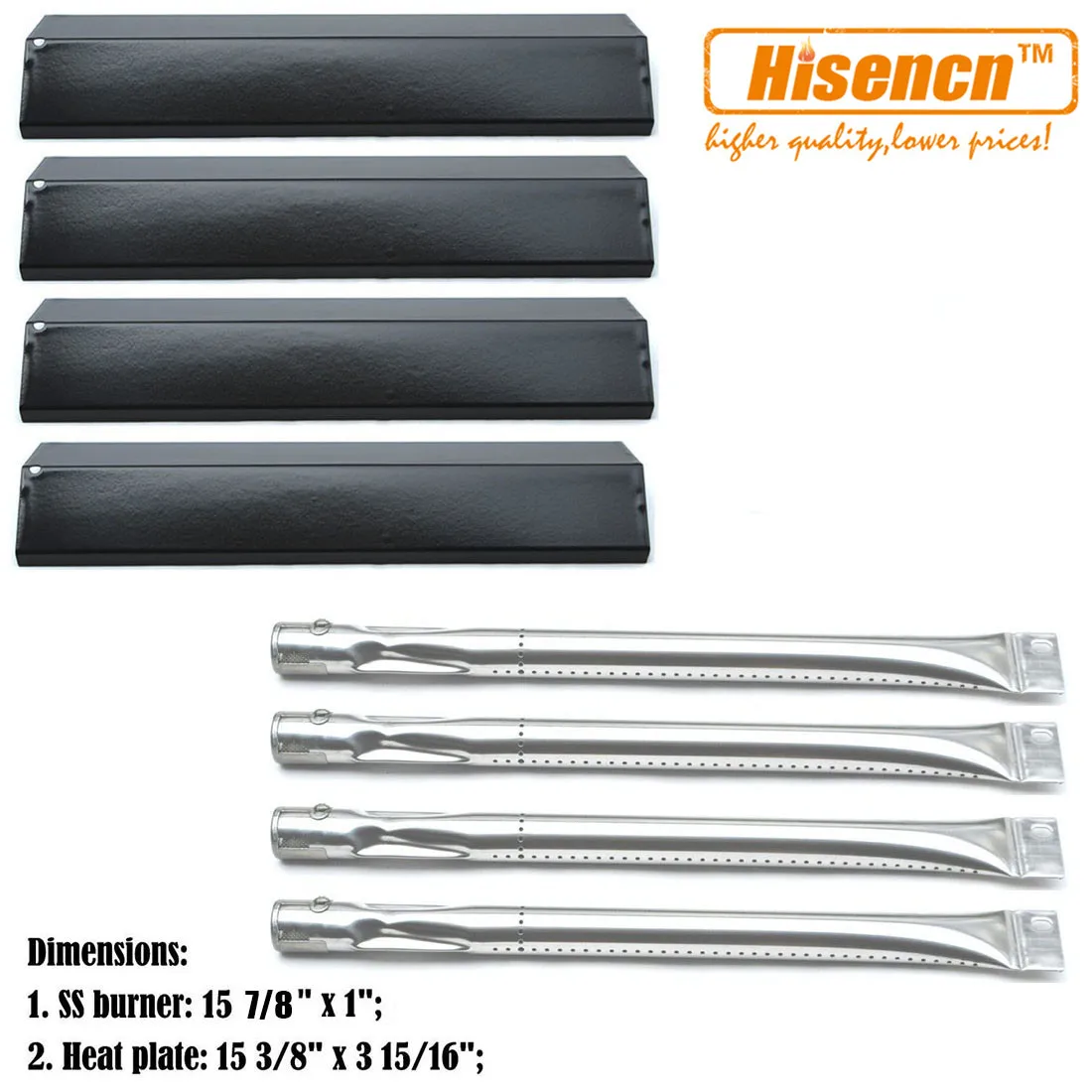 

Hisencn BBQ Replacement SS Burners, Porcelain Heat Plates Cooking Barbecue For Brinkmann Pro Series 8300 4 Burner 810-8300-W