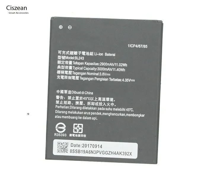 

Ciszean 1x BL243 Replacement Battery For lenovo Lemon K3 Note K50-T5 A5600 A7600 A5860 A7000 A5500 3000mAh Batteria Batterij