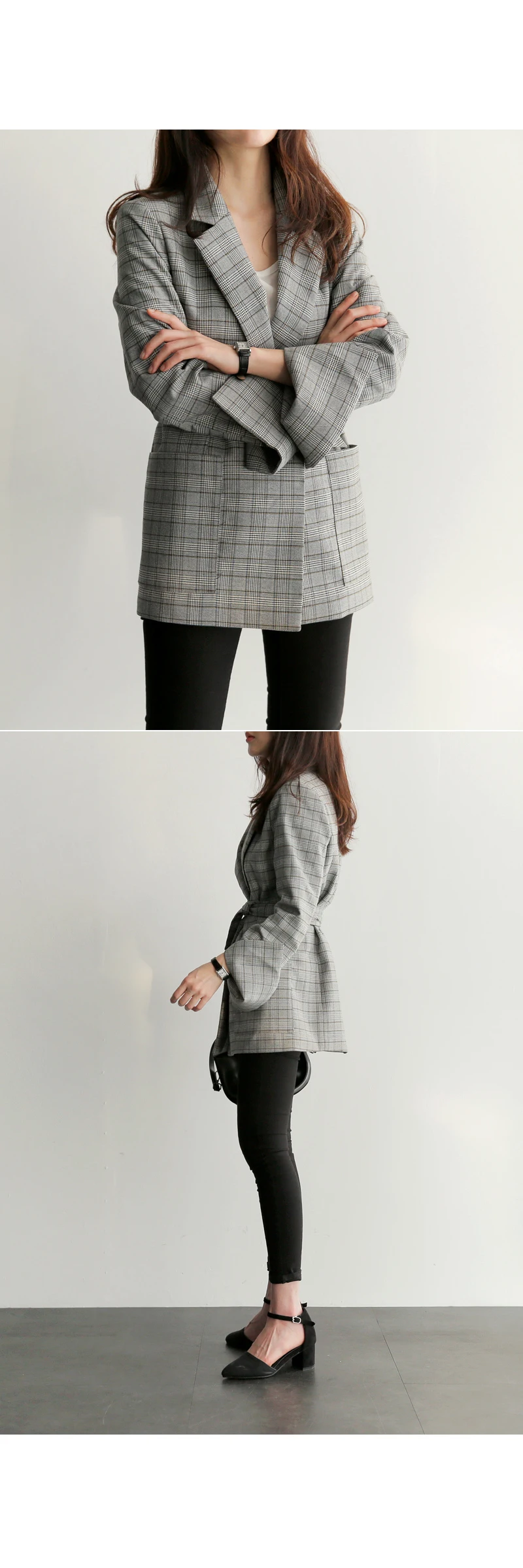 Корейский модный клетчатый блейзер для женщин, офисный женский элегантный Блейзер Mujer, осень, женские блейзеры и куртки с поясом