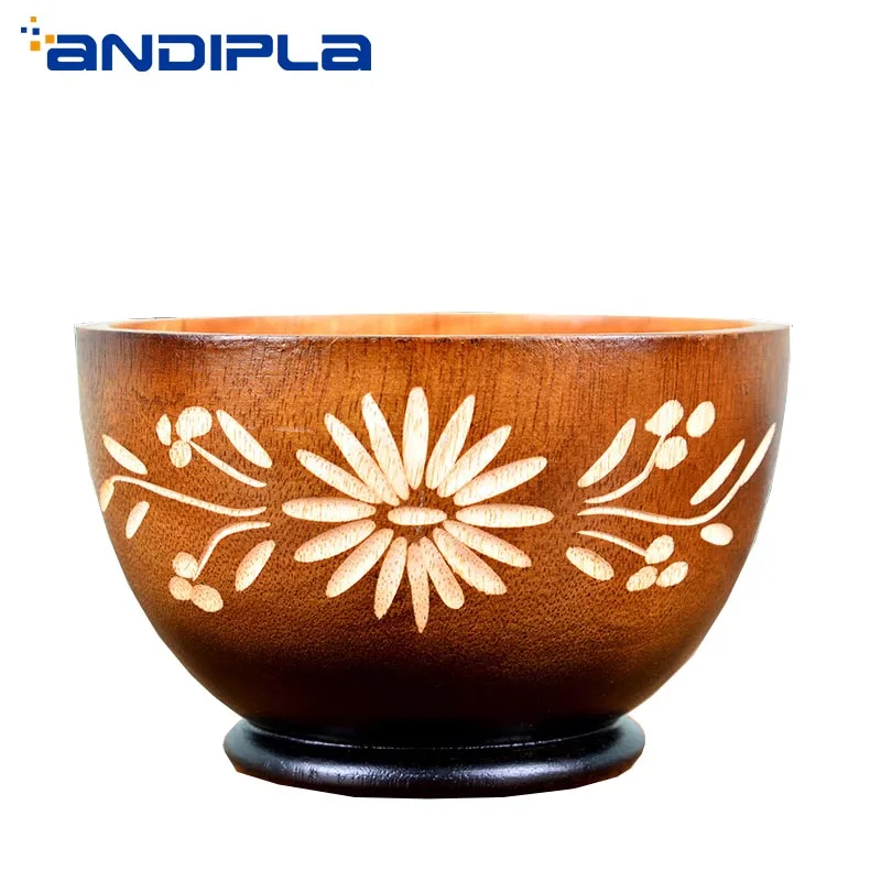 Vintage Wood Bowl Handmade Carved Tableware Ramen Soup Rice Food Container Kitchen Dinnerware Creative Home Decor Gift | Дом и сад