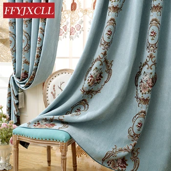 

American Rural Thicken High Shading 85% Jacquard Embroidered Blackout Curtains Floral for Living Room Bedroom Window Treatment