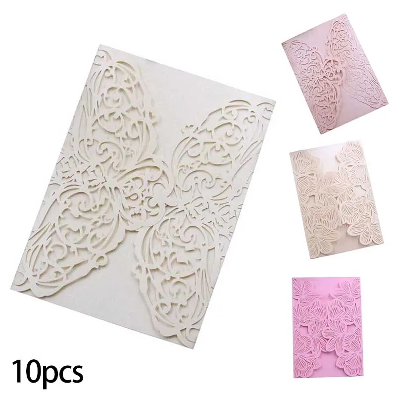  10pcs Wedding Engagement Invitation Card Ivory Red Leaves Pattern Carved Hollow-out Bride and Groom - 32889938460