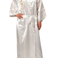 Белый китайский Для женщин Шелковый Атласный халат Вышивка кимоно с драконом банный халат для летнего отдыха; Ночная одежда для сна S M L XL XXL XXXL