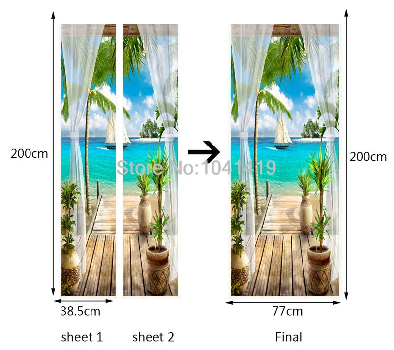 Фото обои 3D балкон Приморский пейзаж фрески гостиная столовая дверь наклейка креативный DIY пейзаж обои Декор