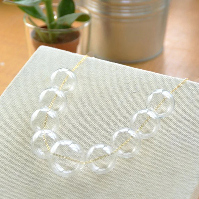 

French ElegantMulti-layer Clear 9 Glass Bubble Beads Necklace Women Style Statement Pearl Ball Necklace Femme Bijoux