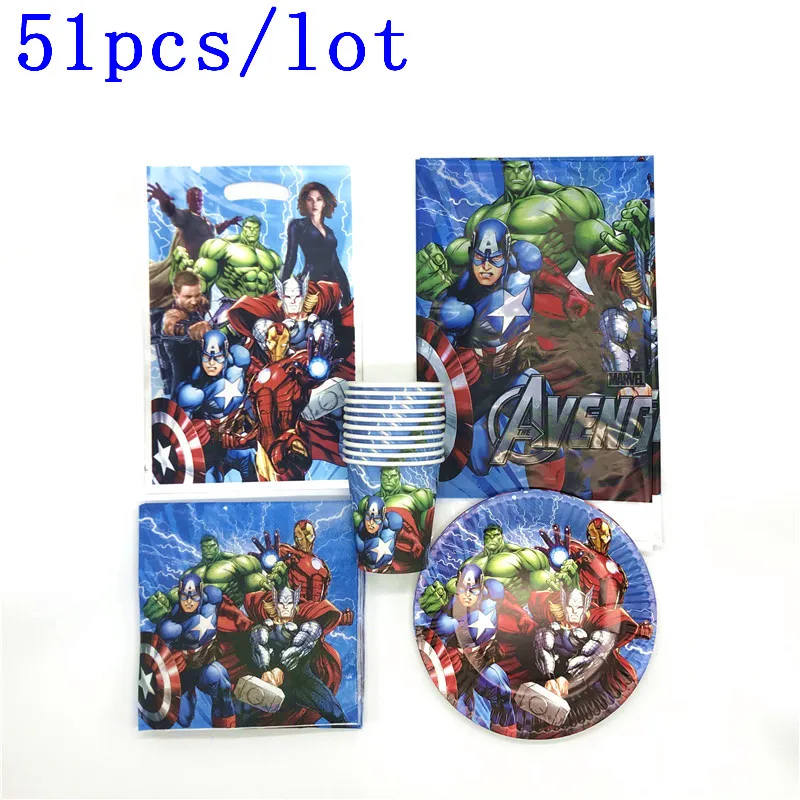 MARVEL AVENGERS PARTY 8 Loot Bags PLASTIC TABLE COVER Iron Man THOR Hulk CAPT