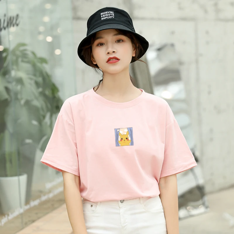 

Women Summer Tee Shirt Femme Funny Pikachu Cartoon Printed Harajuku T Shirt Korean Tops Kawaii Pokemon Streetwear Camiseta Mujer