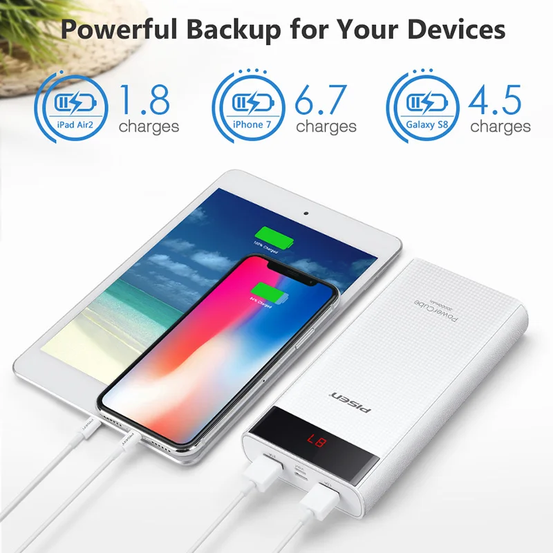  PISEN LED 20000mAh banco de energía tipo C Micro USB batería externa de teléfono Dual USB de carga 