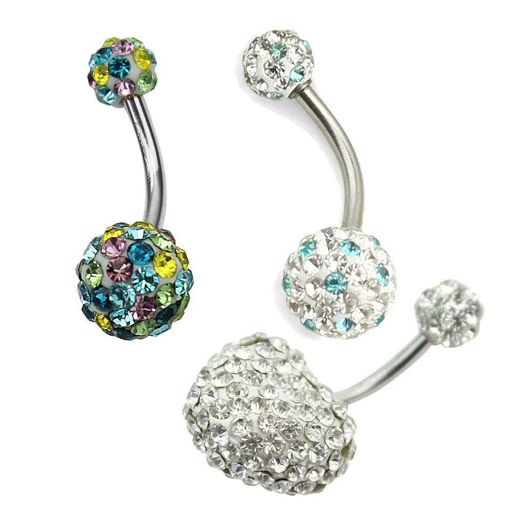 Hot Silver Blue Crystal Disco Ball Beads Belly Navel
