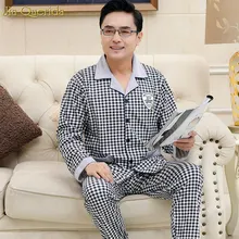 Пижама для мужчин, китайские пуговицы для пижамы, Кардиган с длинным рукавом, одежда для сна в клетку, с отворотом, домашняя одежда, хлопок, размера плюс, 5xl, мужской большой комплект