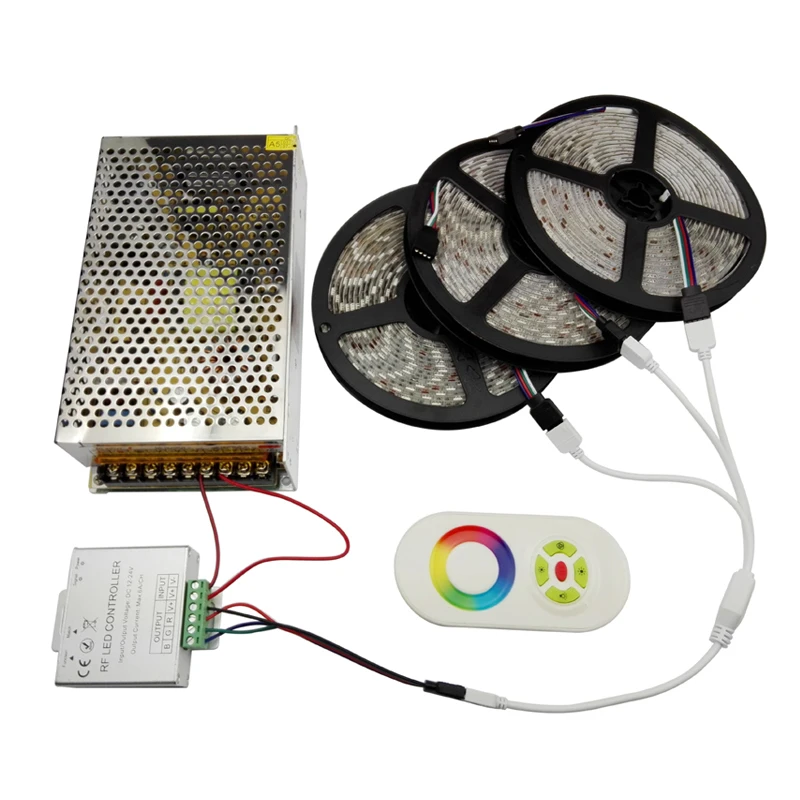 

15M Waterproof RGB LED Strip 5050 SMD Flexible Tape Light + Wireless 2.4G Touch Remote Controller + 12V 240W LED Power Adapter