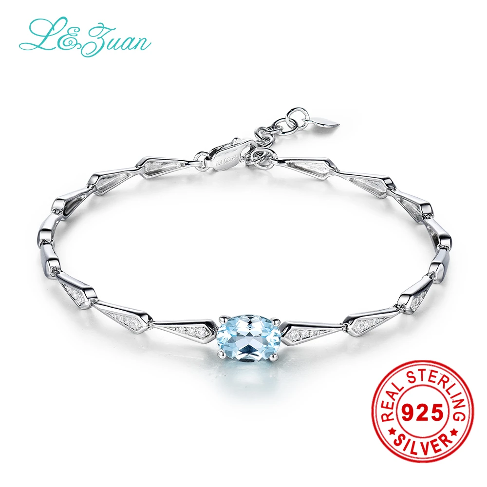 

l&zuan 925 Sterling Silver Jewelry Trendy Bracelet 1.42ct Natural Toaz Blue Stone Bracelets For Women Hand Chain Jewelry