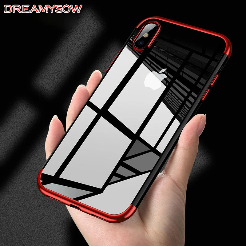 

Luxury Silicone Clear Case for iPhone X 6 6S Plus TPU Soft Plating Frame Transparent Back Cover for iPhone 7 8 Plus XS Max XR 5S