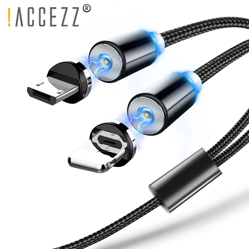 

!ACCEZZ 2 IN 1 Magnetic Charge Cable For IPhone XR X XS MAX Android Micro USB Type C For Redmi Huawei Xiaomi 9 Charge Cable 1.2M