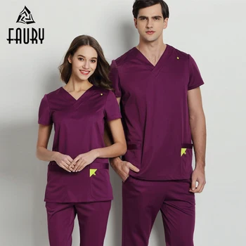 

Women Hospital Surgical Gown Nurse Doctor Work Uniforms Female Short-sleeved Overalls Isolation Suit Summer Scrub Set Tops Pants