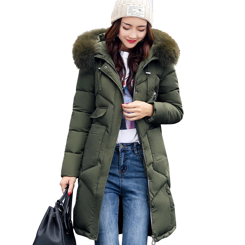 2018 winter women hooded coat fur collar thicken warm long