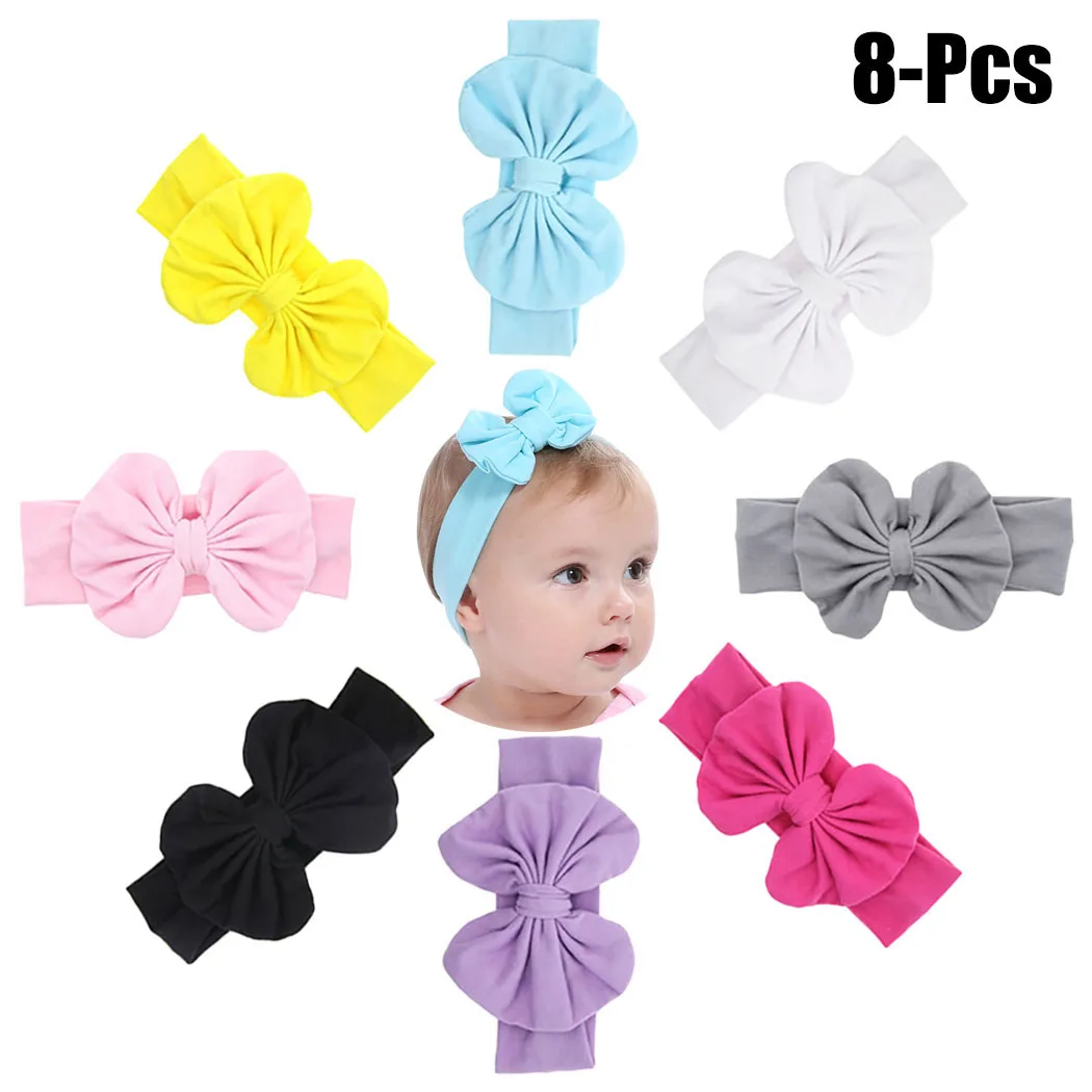 

8PCS Baby'S Hairband Solid Color Cute Bowknot Baby Headband Infant Headwrap For Baby Girl Toddler